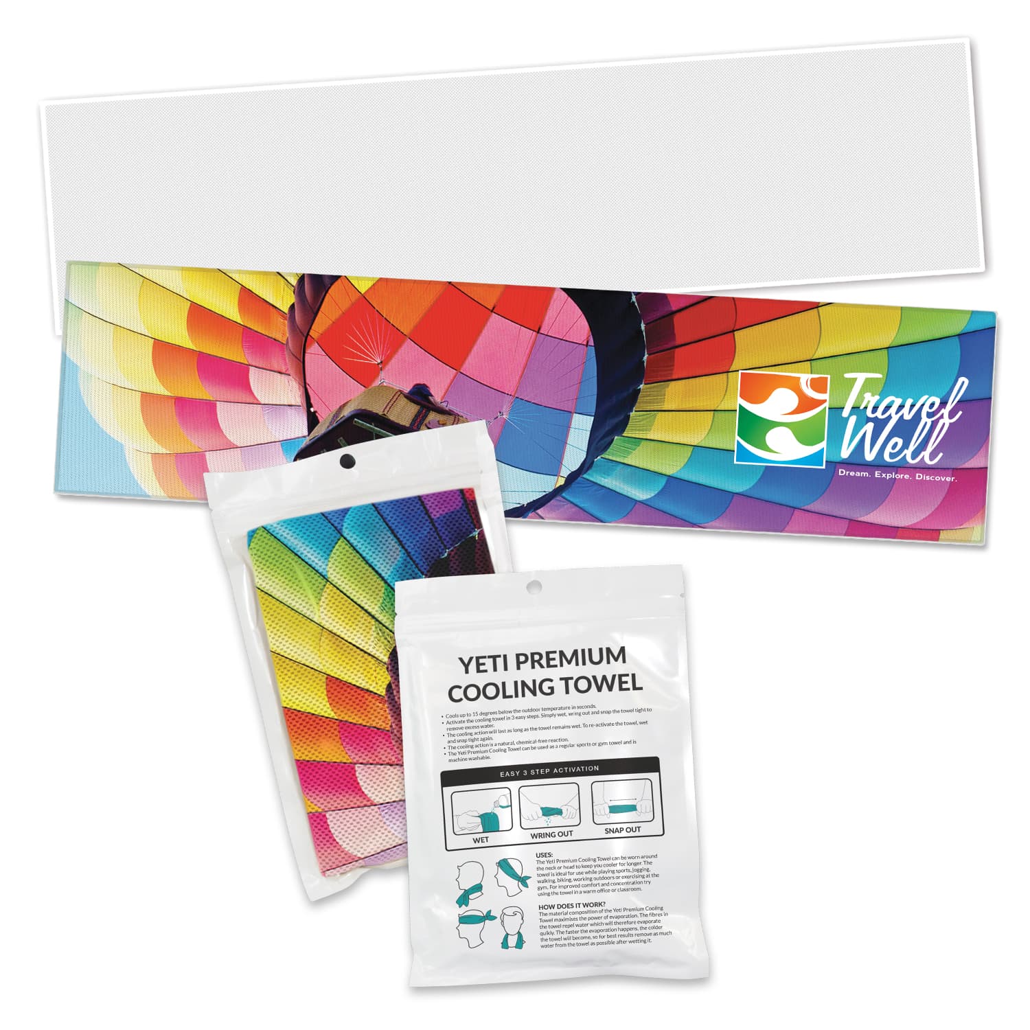 Yeti Premium Cooling Towel - Full Colour - Pouch-Active Image