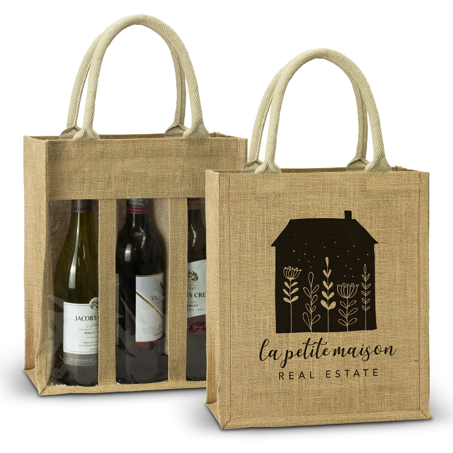 Serena Jute Triple Wine Carrier-Active Image