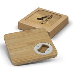 Bamboo Bottle Opener Coaster - Set of 2 - Square - image 2
