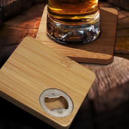 Bamboo Bottle Opener Coaster - Set of 2 - Square - image 1