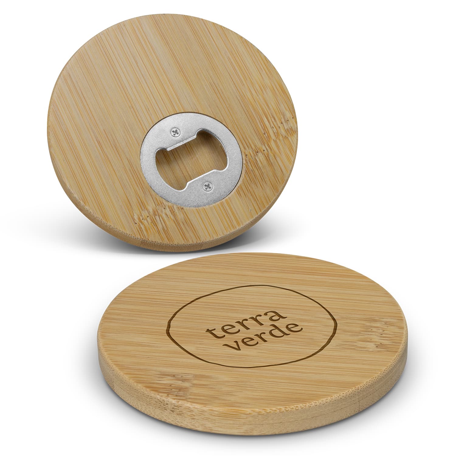 Bamboo Bottle Opener Coaster - Round-Active Image